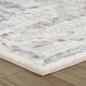 HomeRoots 5' Beige and Ivory Abstract Distressed Area Rug - Stylish, Stain-Resistant Design for Any Room 5' X 8' 558921