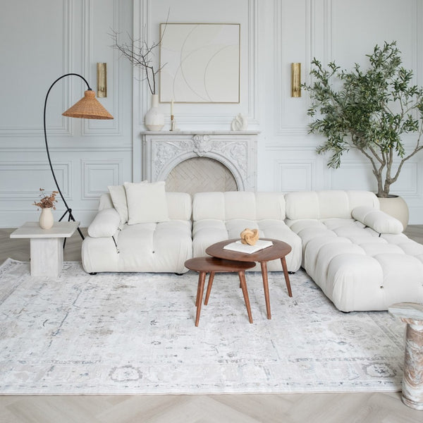 HomeRoots 5' Beige and Ivory Abstract Distressed Area Rug - Stylish, Stain-Resistant Design for Any Room 5' X 8' 558921