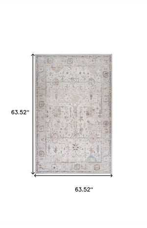 HomeRoots 5' Beige and Ivory Abstract Distressed Area Rug - Stylish, Stain-Resistant Design for Any Room 5' X 8' 558921