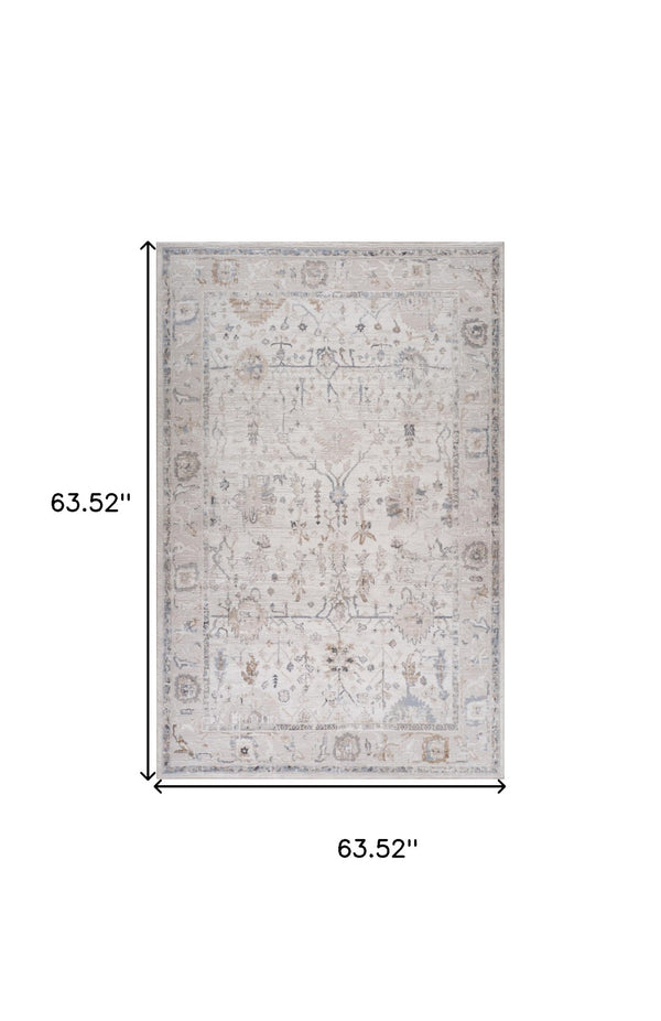 HomeRoots 5' Beige and Ivory Abstract Distressed Area Rug - Stylish, Stain-Resistant Design for Any Room 5' X 8' 558921