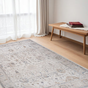 HomeRoots 5' Beige and Ivory Abstract Distressed Area Rug - Stylish, Stain-Resistant Design for Any Room 5' X 8' 558921