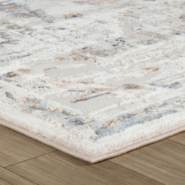 HomeRoots 5' Beige and Ivory Abstract Distressed Area Rug - Stylish, Stain-Resistant Design for Any Room 8' X 11' 558923