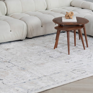 HomeRoots 5' Beige and Ivory Abstract Distressed Area Rug - Stylish, Stain-Resistant Design for Any Room 8' X 11' 558923