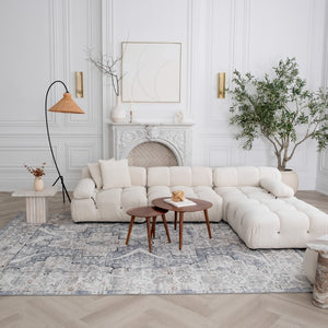 HomeRoots 5' Blue and Gray Abstract Distressed Area Rug - Contemporary Style, Durable, Stain-Resistant Design 5' X 8' 558925