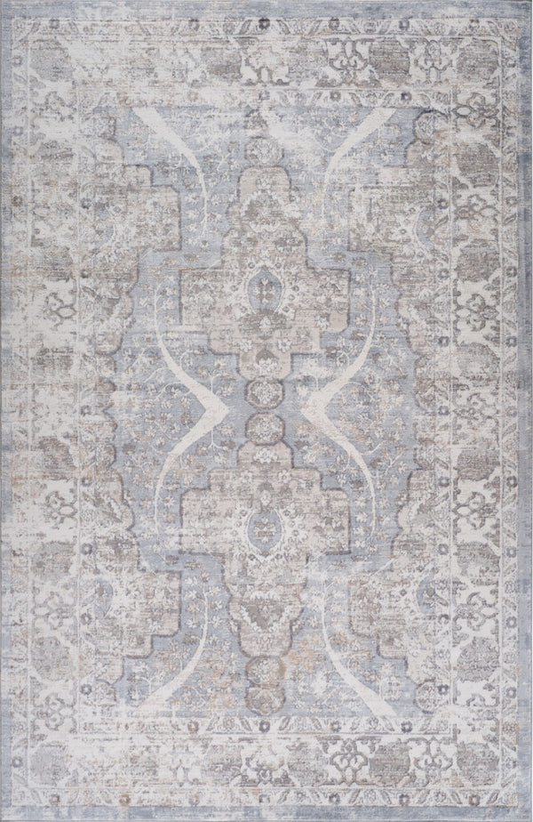 HomeRoots 5' Blue and Gray Abstract Distressed Area Rug - Contemporary Style, Durable, Stain-Resistant Design 5' X 8' 558925