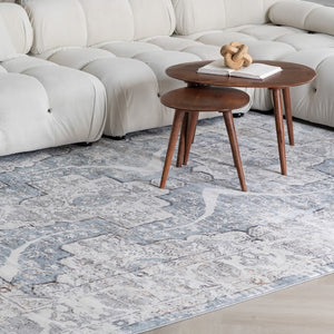 HomeRoots 5' Blue and Gray Abstract Distressed Area Rug - Contemporary Style, Durable, Stain-Resistant Design 5' X 8' 558925