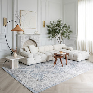 HomeRoots 5' Blue and Gray Abstract Distressed Area Rug - Contemporary Style, Durable, Stain-Resistant Design 5' X 8' 558925