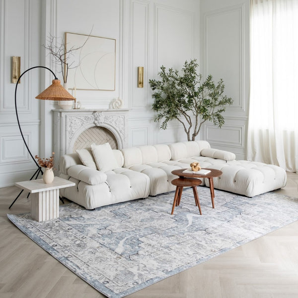 HomeRoots 5' Blue and Gray Abstract Distressed Area Rug - Contemporary Style, Durable, Stain-Resistant Design 5' X 8' 558925