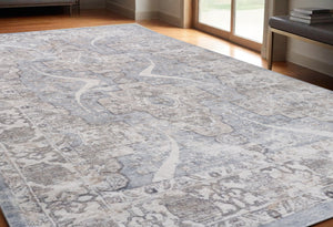 HomeRoots 5' Blue and Gray Abstract Distressed Area Rug - Contemporary Style, Durable, Stain-Resistant Design 5' X 8' 558925