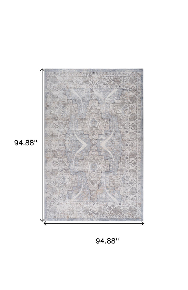 Homeroots 8' X 11' Blue And Gray Abstract Distressed Area Rug  Polyester 558927