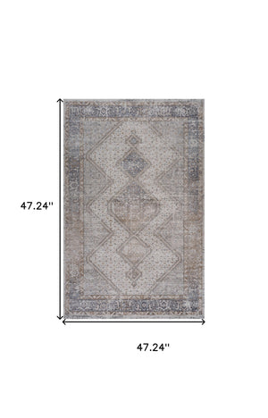 Homeroots 4' X 6' Beige And Gray Abstract Distressed Area Rug  Polyester 558928