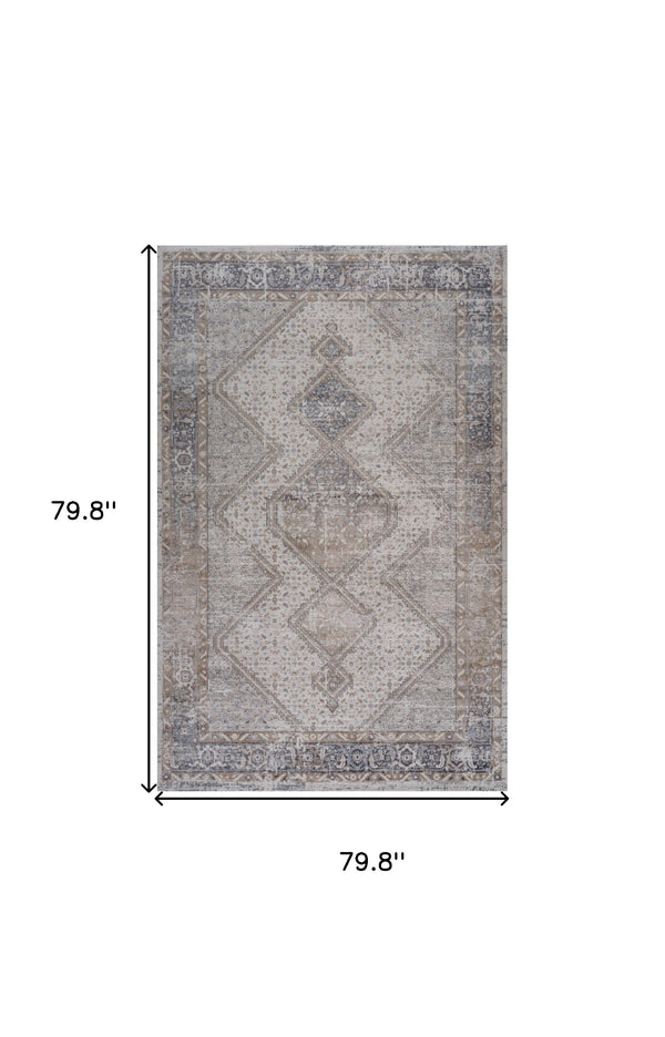 Homeroots 7' X 10' Beige And Gray Abstract Distressed Area Rug  Polyester 558930