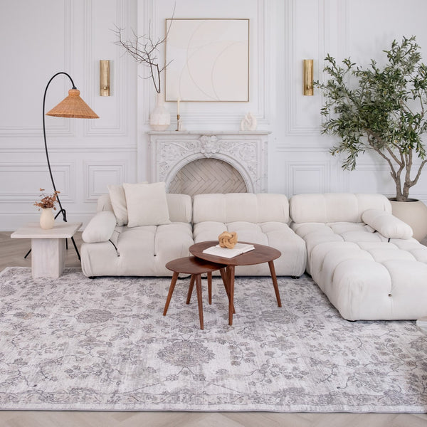 Homeroots 7' X 10' Beige And Gray Floral Distressed Area Rug  Polyester 558934