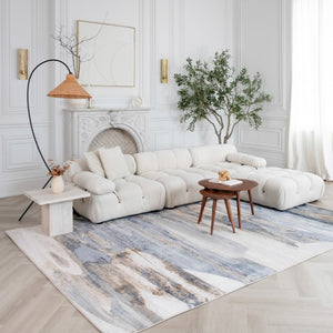 HomeRoots 5' Blue and Beige Abstract Distressed Area Rug – Modern, Durable, Family-Friendly Design for Any Space 5' X 8' 558937