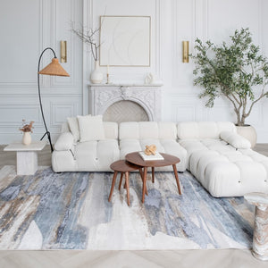 HomeRoots 5' Blue and Beige Abstract Distressed Area Rug – Modern, Durable, Family-Friendly Design for Any Space 5' X 8' 558937
