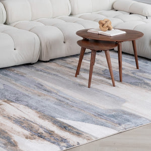 HomeRoots 5' Blue and Beige Abstract Distressed Area Rug – Modern, Durable, Family-Friendly Design for Any Space 5' X 8' 558937