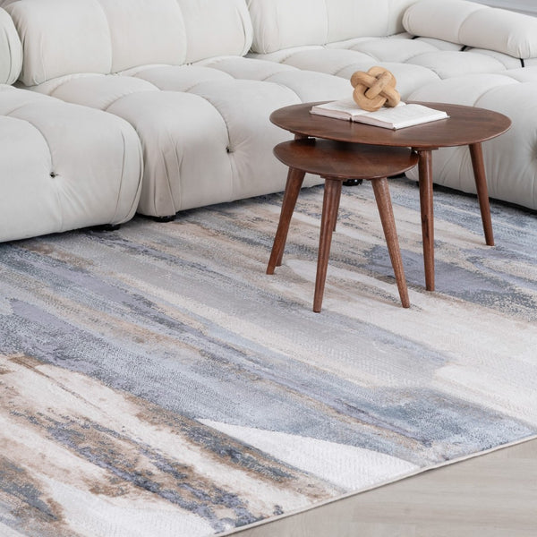 HomeRoots 5' Blue and Beige Abstract Distressed Area Rug – Modern, Durable, Family-Friendly Design for Any Space 5' X 8' 558937