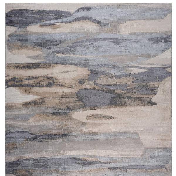 HomeRoots 5' Blue and Beige Abstract Distressed Area Rug – Modern, Durable, Family-Friendly Design for Any Space 7' X 10' 558938