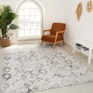 HomeRoots 7' Abstract Beige and Gray Distressed Area Rug - Stylish, Low-Maintenance Design for Any Room 8' X 11' 558943
