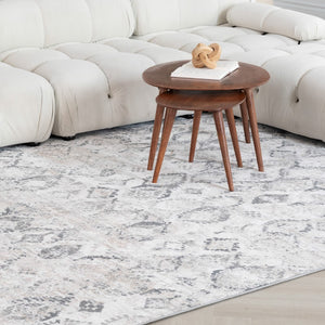 HomeRoots 7' Abstract Beige and Gray Distressed Area Rug - Stylish, Low-Maintenance Design for Any Room 8' X 11' 558943