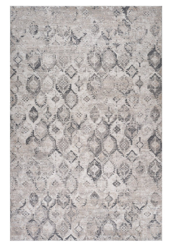 HomeRoots 7' Abstract Beige and Gray Distressed Area Rug - Stylish, Low-Maintenance Design for Any Room 8' X 11' 558943