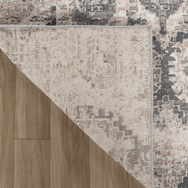 HomeRoots 7' Abstract Beige and Gray Distressed Area Rug - Stylish, Low-Maintenance Design for Any Room 8' X 11' 558943