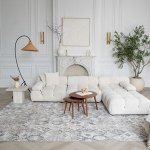 HomeRoots 7' Abstract Beige and Gray Distressed Area Rug - Stylish, Low-Maintenance Design for Any Room 8' X 11' 558943