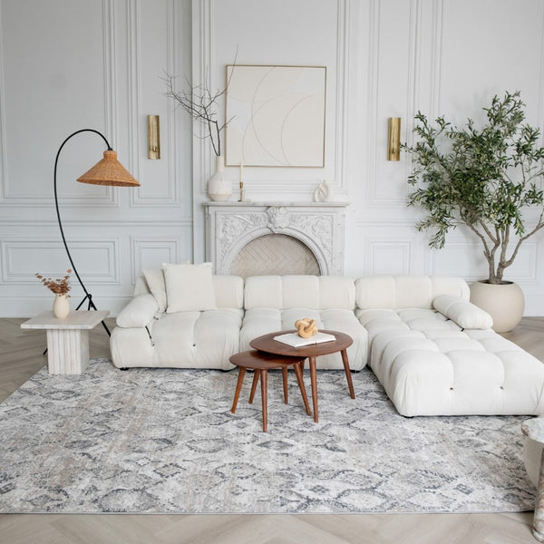 HomeRoots 7' Abstract Beige and Gray Distressed Area Rug - Stylish, Low-Maintenance Design for Any Room 8' X 11' 558943