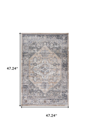 Homeroots 4' X 6' Gray And Brown Oriental Distressed Area Rug  Polyester 558944