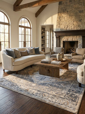 HomeRoots 5' Vintage-Inspired Gray and Brown Oriental Distressed Area Rug for High-Traffic Spaces and Homes 5' X 8' 558945