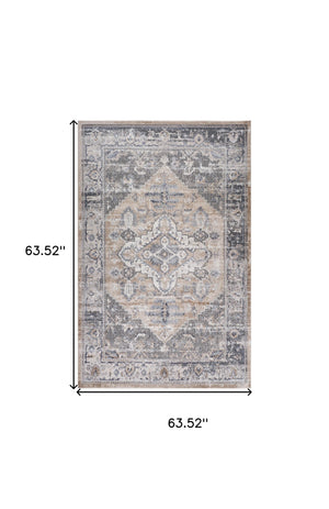 Homeroots 5' X 8' Gray And Brown Oriental Distressed Area Rug  Polyester 558945