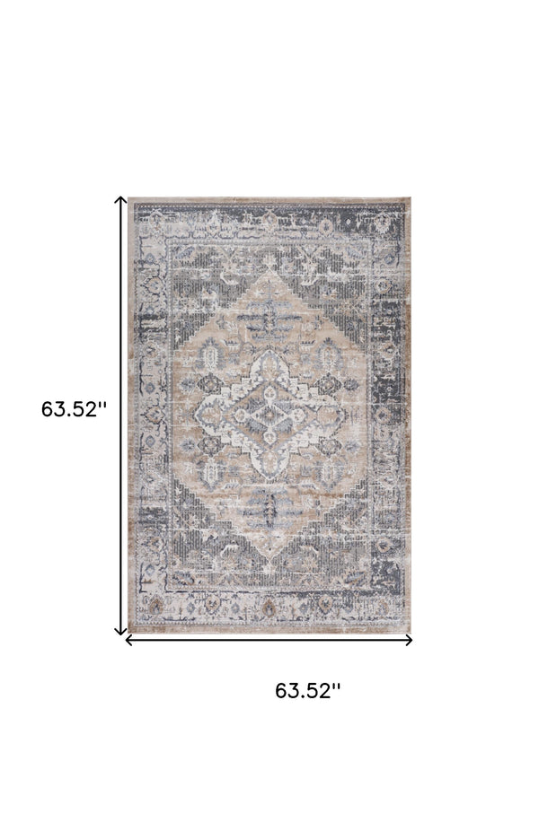 Homeroots 5' X 8' Gray And Brown Oriental Distressed Area Rug  Polyester 558945