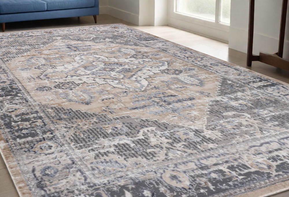 Homeroots 5' X 8' Gray And Brown Oriental Distressed Area Rug  Polyester 558945