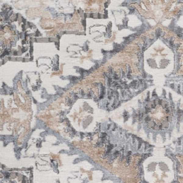 HomeRoots 5' Vintage-Inspired Gray and Brown Oriental Distressed Area Rug for High-Traffic Spaces and Homes 7' X 10' 558946