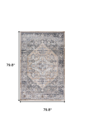 Homeroots 7' X 10' Gray And Brown Oriental Distressed Area Rug  Polyester 558946