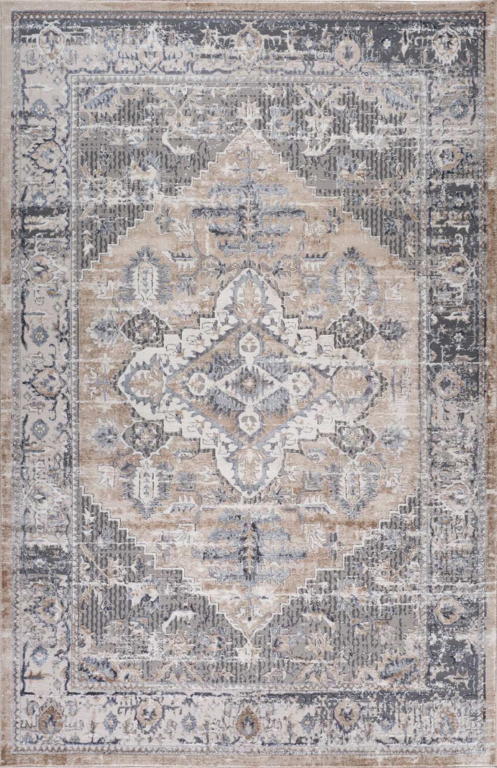 Homeroots 8' X 11' Gray And Brown Oriental Distressed Area Rug  Polyester 558947