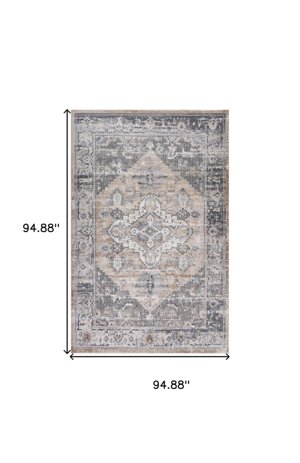 Homeroots 8' X 11' Gray And Brown Oriental Distressed Area Rug  Polyester 558947