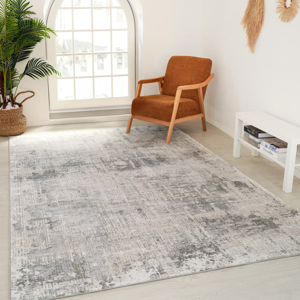 Homeroots 4' X 6' Gray And Beige Abstract Distressed Area Rug  Polyester 558948