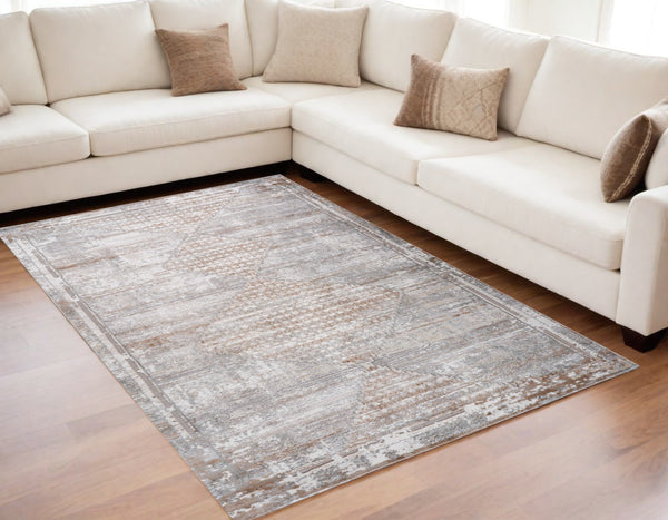 Homeroots 5' X 8' Gray And Brown Abstract Distressed Area Rug  Polyester 558953