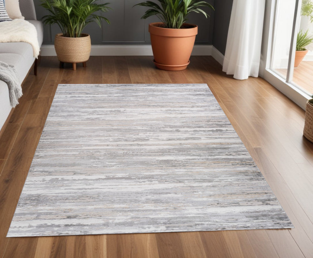 Homeroots 4' X 6' Gray And Beige Abstract Distressed Area Rug  Polyester 558956