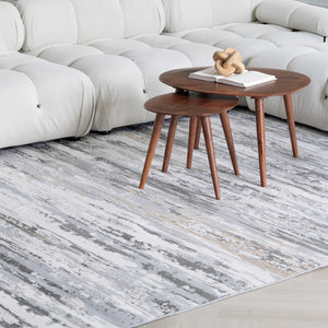 Homeroots 8' X 11' Beige And Gray Abstract Worn Faded Area Rug  Polyester 558959