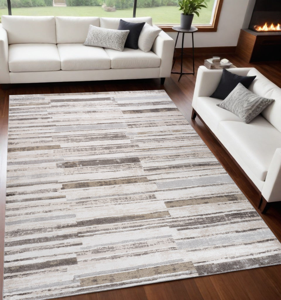 Homeroots 5' X 8' Beige And Brown Abstract Distressed Area Rug  Polyester 558961