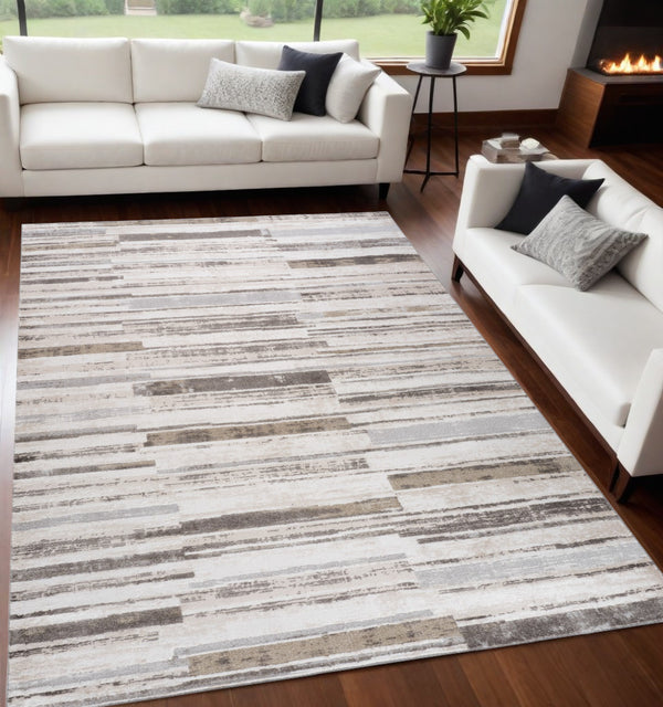 Homeroots 5' X 8' Beige And Brown Abstract Distressed Area Rug  Polyester 558961