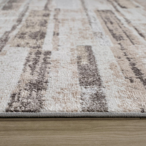 HomeRoots 5' Beige and Brown Abstract Distressed Area Rug - Modern Style, Stain-Resistant, Durable Design for Any Room 8' X 11' 558963