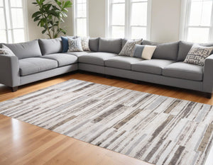 HomeRoots 5' Beige and Brown Abstract Distressed Area Rug - Modern Style, Stain-Resistant, Durable Design for Any Room 8' X 11' 558963