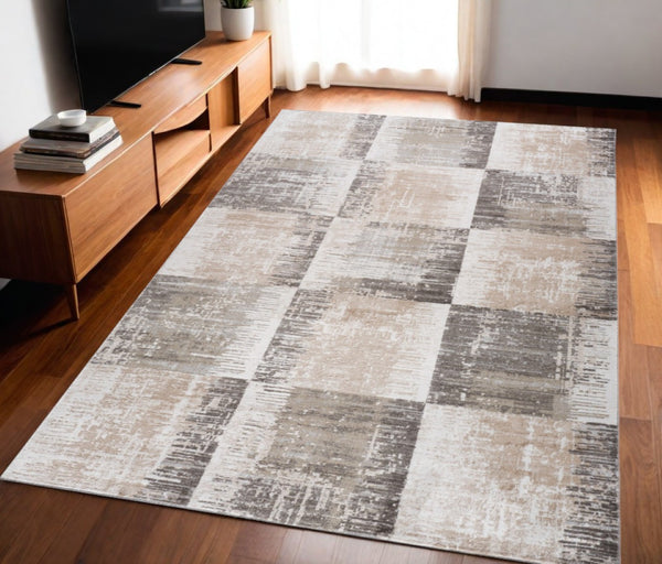 HomeRoots 5' Abstract Distressed Area Rug in Beige and Brown – Modern, Durable Design for Every Space 5' X 8' 558965