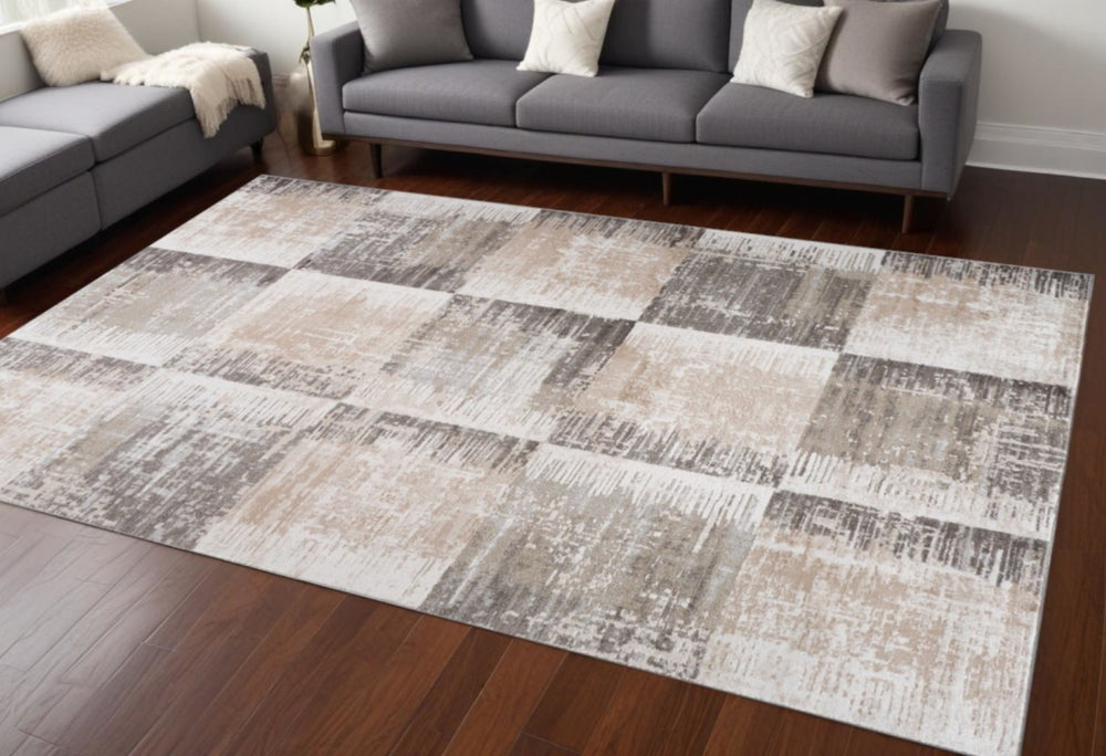 HomeRoots 5' Abstract Distressed Area Rug in Beige and Brown – Modern, Durable Design for Every Space 7' X 10' 558966