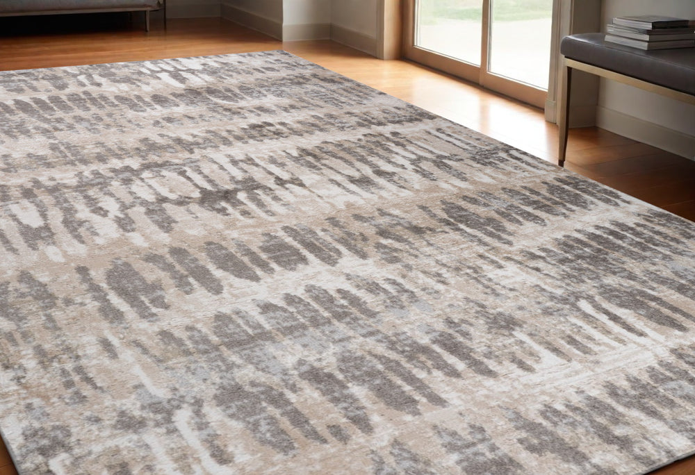 Homeroots 5' X 8' Beige And Brown Abstract Distressed Area Rug  Polyester 558969