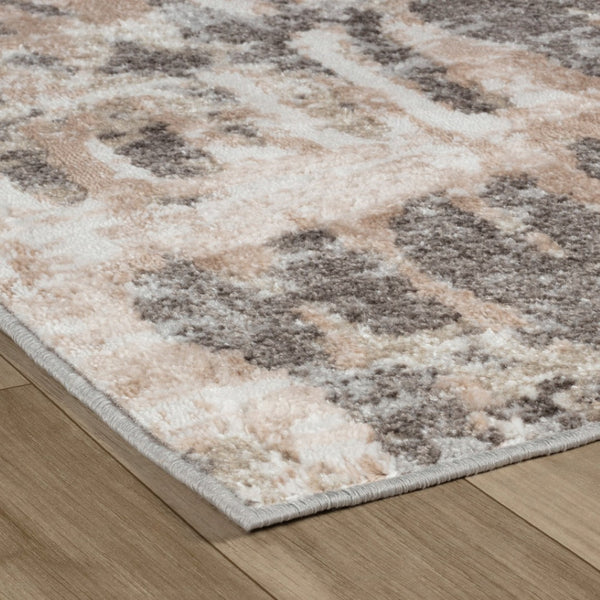 HomeRoots 5' Abstract Distressed Area Rug in Beige and Brown – Modern Style, Stain-Resistant, Easy Care Elegance 8' X 11' 558971