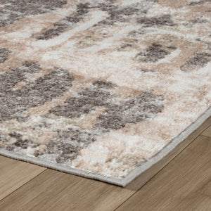 HomeRoots 5' Abstract Distressed Area Rug in Beige and Brown – Modern Style, Stain-Resistant, Easy Care Elegance 8' X 11' 558971